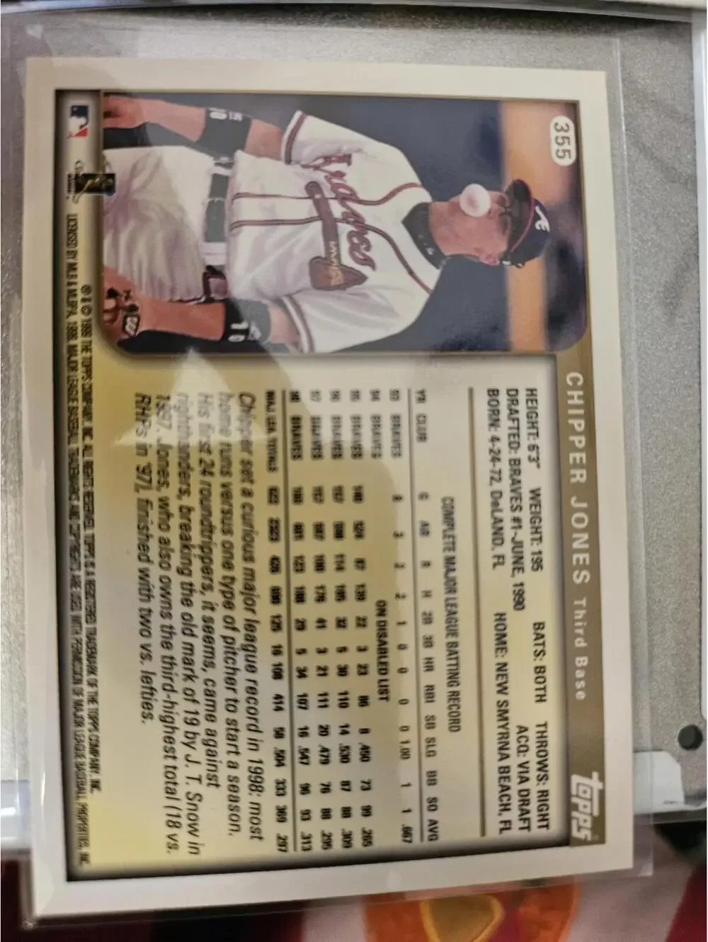 Chipper Jones - HOF - 1999 Topps  # 355 - Braves - RAW Mint